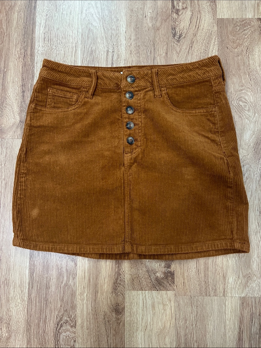 Cello Button-Front Corduroy Mini Skirt in Rust Brown